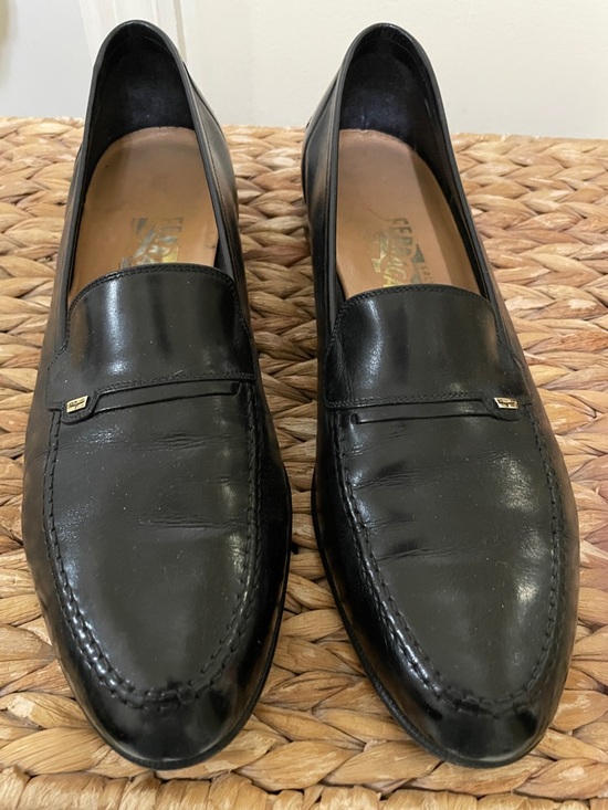Salvatore Ferragamo Shoes - Salvatore Ferragamo Black Leather Penny Loafers with Gold Accent